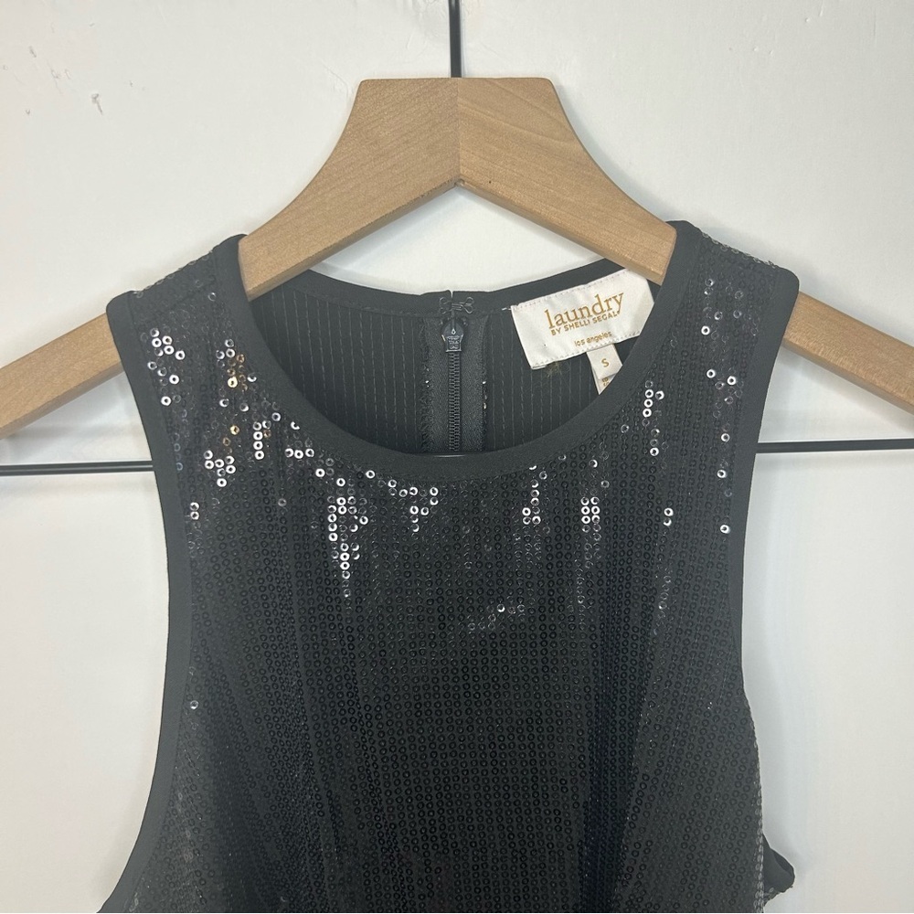 *NWT* Laundry by Shelli Segal Black Sequin Racerback Tank, Size Small - Picture 2 of 7